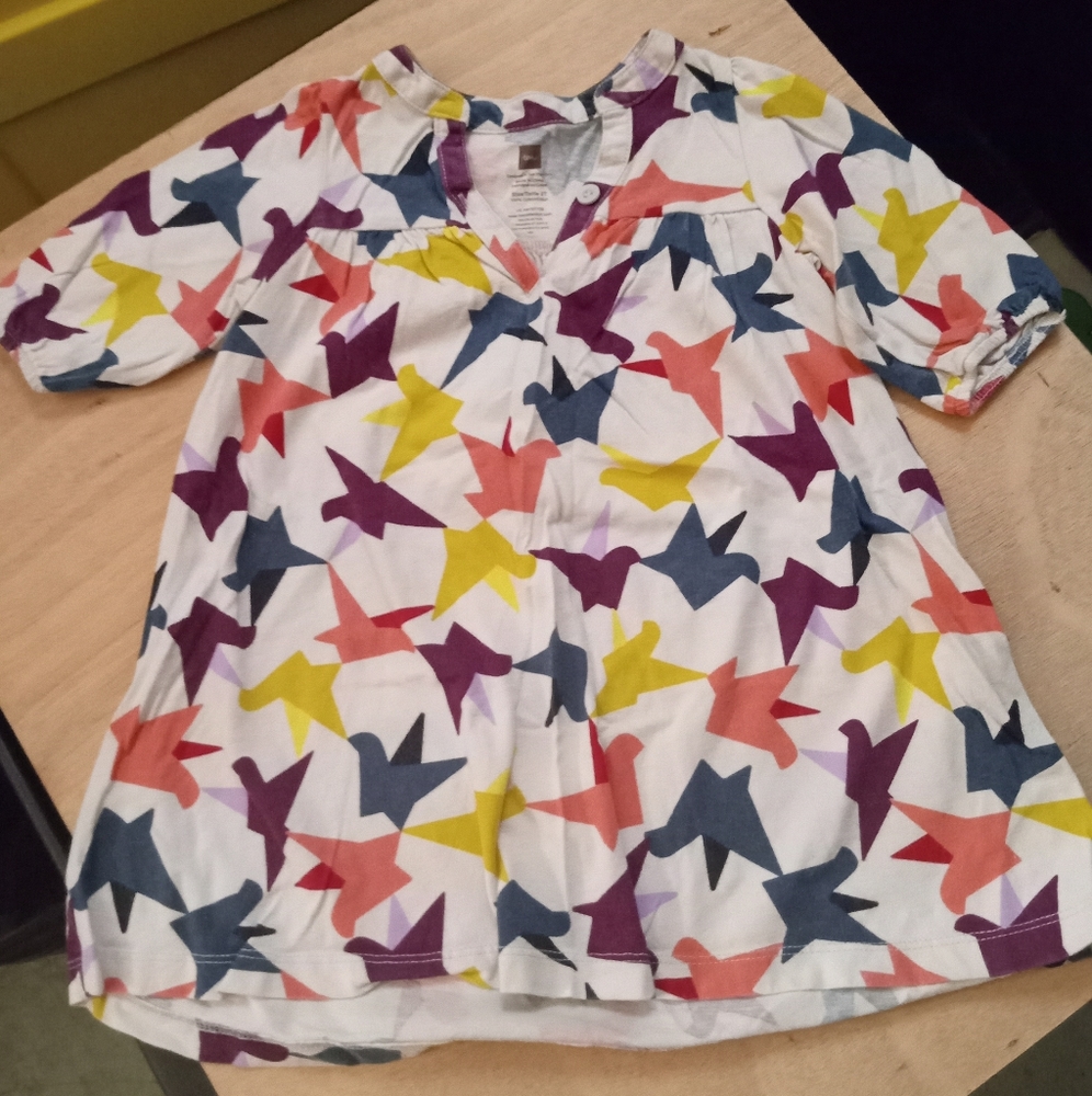 NWOT 2T Tea White Dress with Multi-Colored Stars.